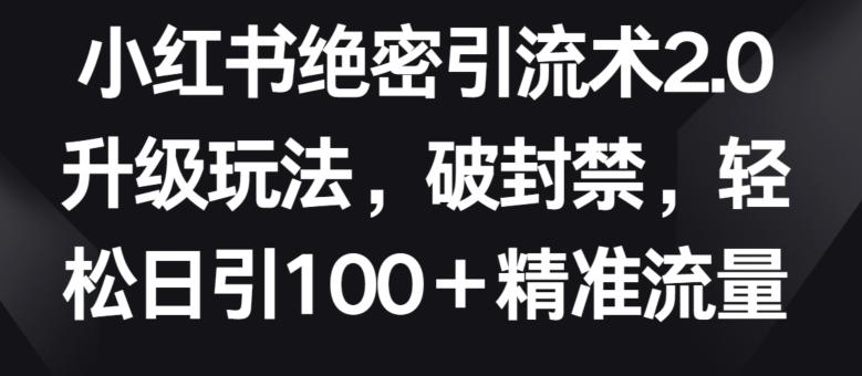 小红书绝密引流术2.0升级玩法，破封禁，轻松日引100+精准流量【揭秘】-点子口袋网