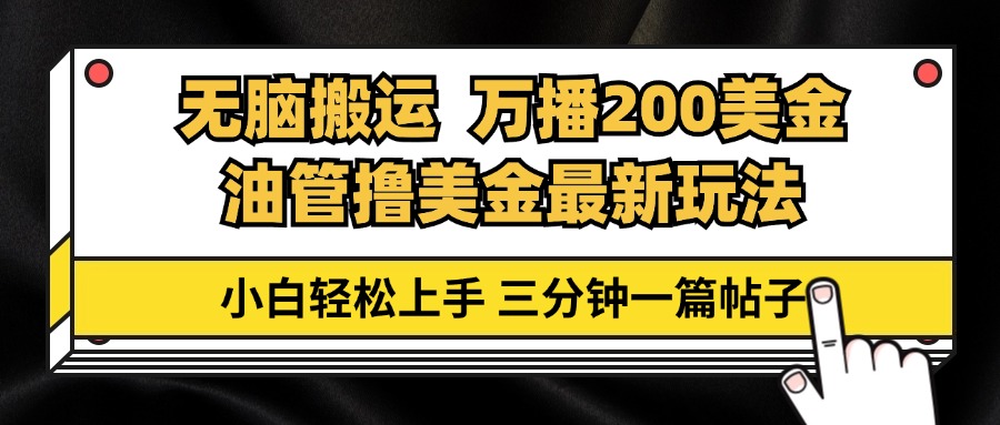 油管无脑搬运撸美金玩法教学，万播200刀，三分钟一篇帖子，小白轻松上手-点子口袋网
