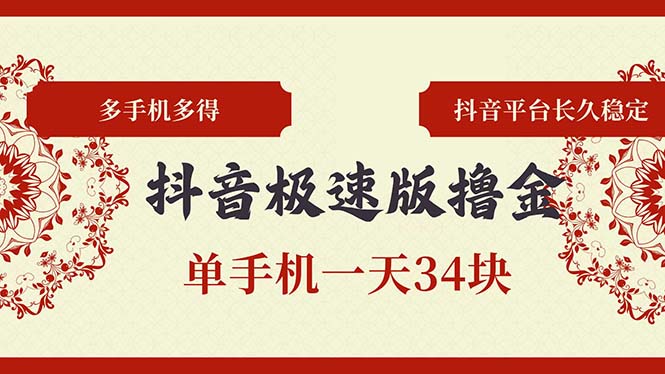 抖音极速版撸金 单手机一天34块 多手机多得 抖音平台长期稳定-点子口袋网