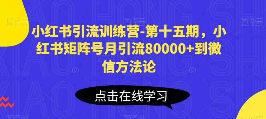 小红书引流训练营-第十五期，小红书矩阵号月引流80000+到微信方法论-点子口袋网