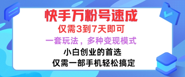 快手万粉号速成，仅需3到七天，小白创业的首选，一套玩法，多种变现模式【揭秘】-点子口袋网