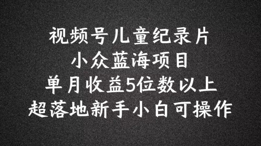 2024蓝海项目视频号儿童纪录片科普，单月收益5位数以上，新手小白可操作【揭秘】-点子口袋网