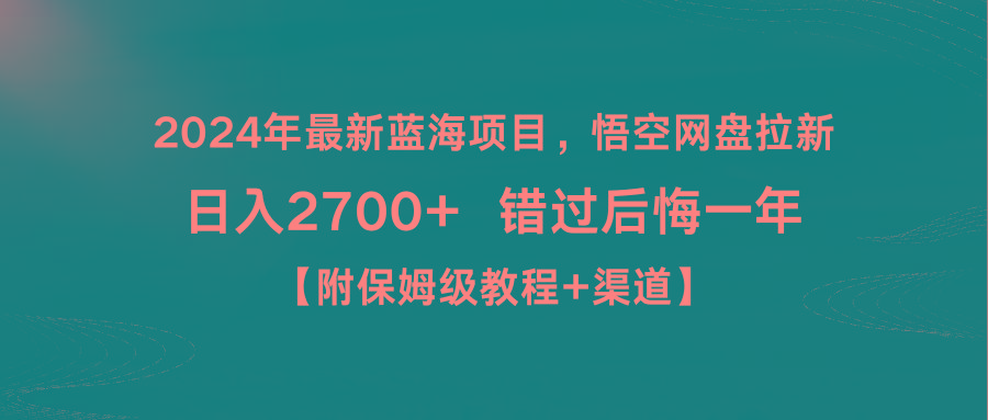 2024年最新蓝海项目，悟空网盘拉新，日入2700+错过后悔一年【附保姆级教...-点子口袋网