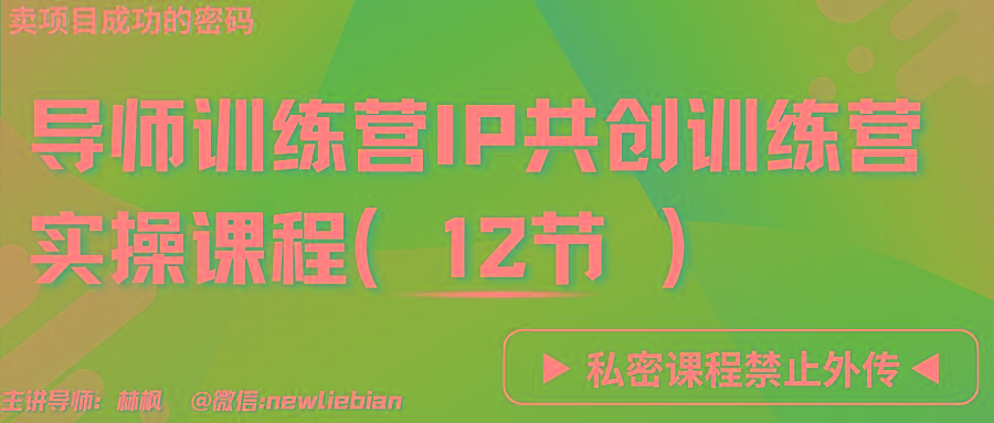 导师训练营3.0IP共创训练营私密实操课程(12节)-卖项目的密码成功秘诀-点子口袋网