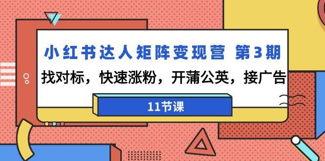 小红书达人矩阵变现营 第3期，找对标，快速涨粉，开蒲公英，接广告-11节课-点子口袋网