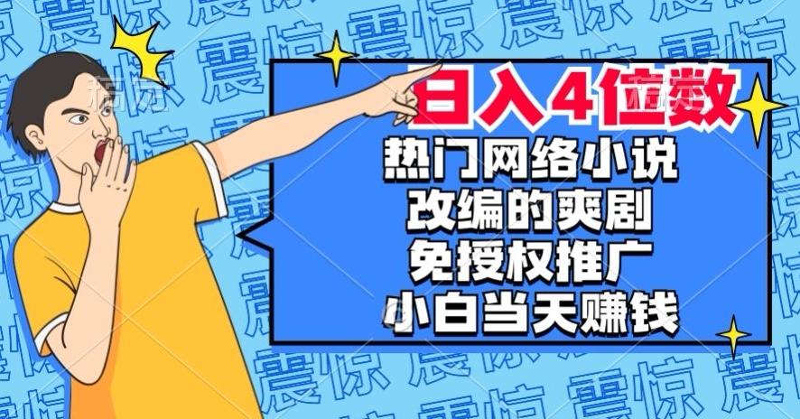 热门网络小说改编的爽剧，免授权推广，新人当天就能赚钱，日入4位数【揭秘】-点子口袋网