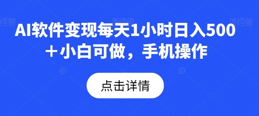 AI软件变现每天1小时日入500＋小白可做，手机操作-点子口袋网
