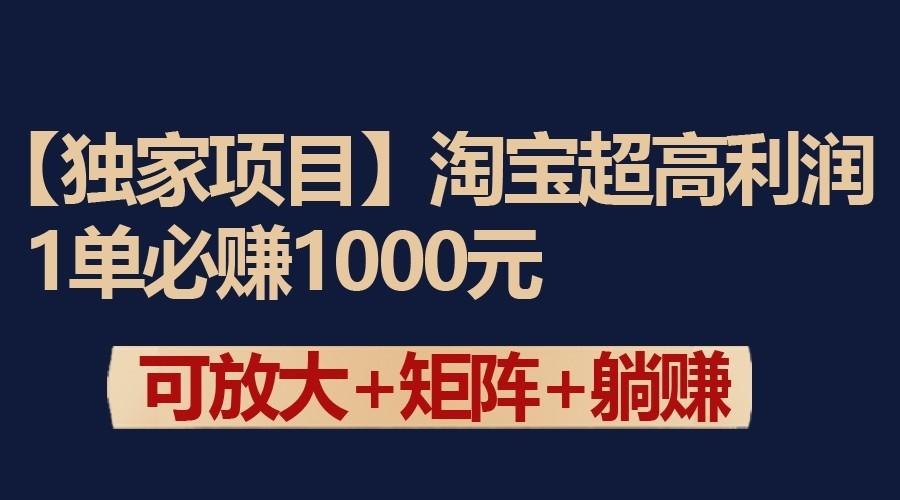 独家淘宝超高利润项目：1单必赚1000元，可放大可矩阵操作-点子口袋网