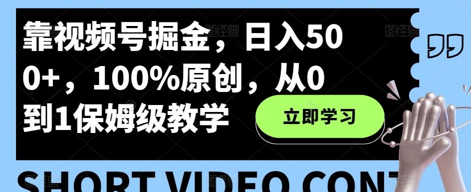 靠视频号掘金，日入500+，100%原创，从0到1保姆级教学-点子口袋网