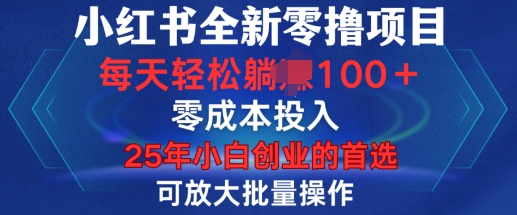 小红书全新纯零撸项目，只要有号就能玩，可放大批量操作，轻松日入100+【揭秘】-点子口袋网