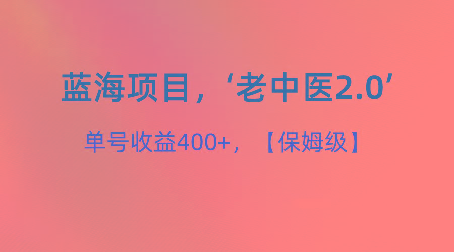 蓝海项目，“小红书老中医2.0”，单号收益400+，保姆级教程-点子口袋网