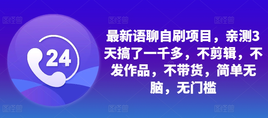最新语聊自刷项目，亲测3天搞了一千多，不剪辑，不发作品，不带货，简单无脑，无门槛-点子口袋网