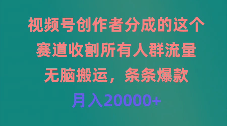 (9406期)视频号创作者分成的这个赛道，收割所有人群流量，无脑搬运，条条爆款，...-点子口袋网