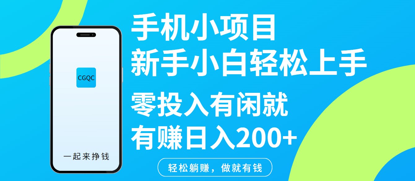 手机小项目新手小白轻松上手零投入有闲就有赚日入200+-点子口袋网