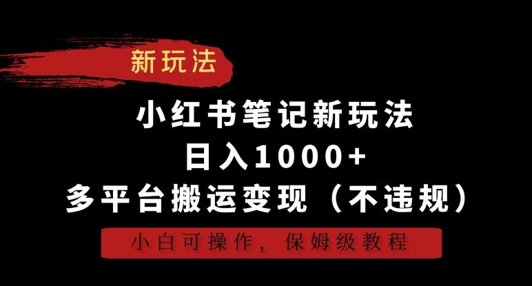 小红书笔记新玩法，日入1000+，多平台搬运变现(不违规)，小白可操作，保姆级教程【揭秘】-点子口袋网