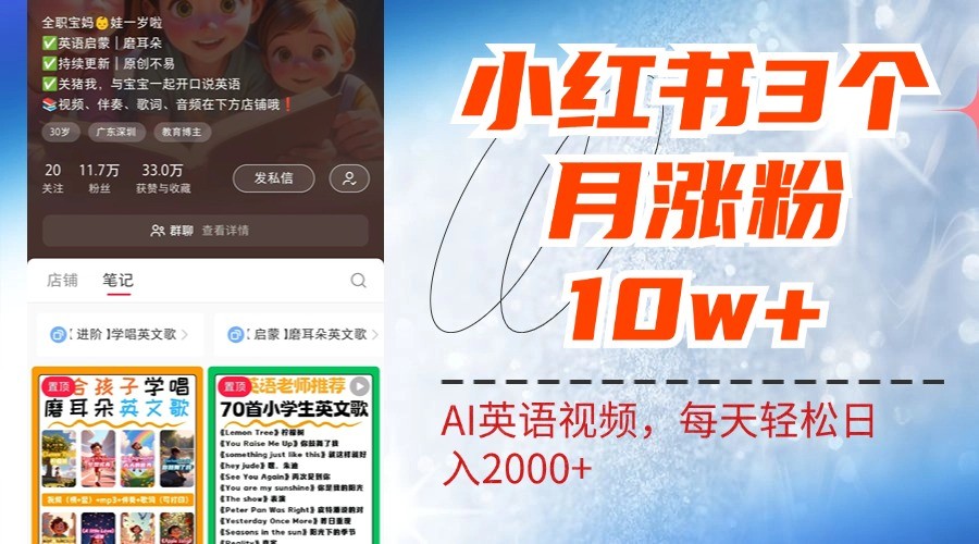 小红书三个月涨粉10W，AI英语视频0成本制作，每天轻松日入2000+-点子口袋网