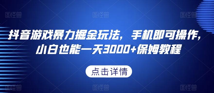 抖音游戏暴力掘金玩法，手机即可操作，小白也能一天3000+保姆教程【揭秘】-点子口袋网