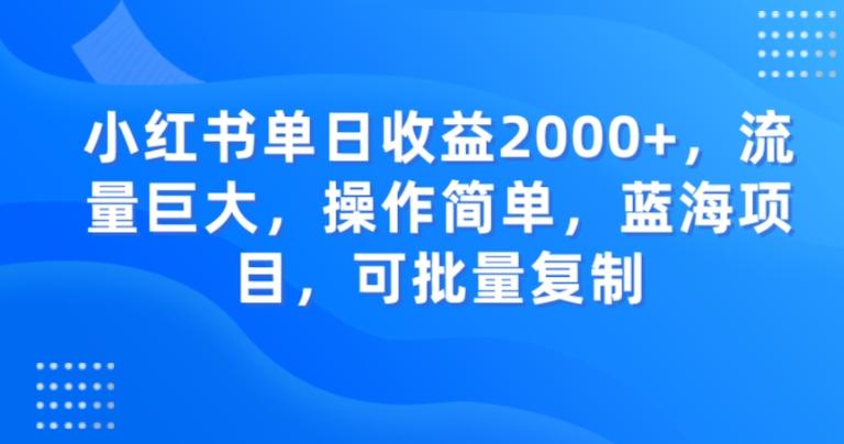 小红书单日收益2000+，流量巨大，操作简单，蓝海项目，可批量操作-点子口袋网