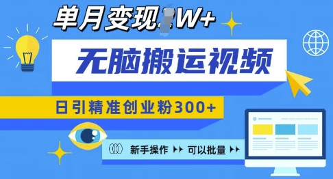 无脑搬运视频号可批量复制，新手即可操作，日引精准创业粉300+，月变现过W 【揭秘】-点子口袋网