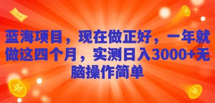 蓝海项目，现在做正好，一年就做这4个月，实测日入3000+，无脑简单操作！-点子口袋网