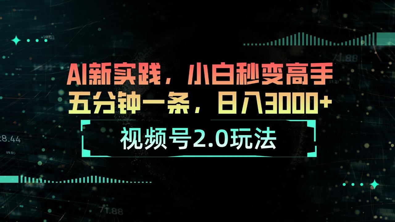 视频号2.0玩法 AI新实践，小白秒变高手五分钟一条，日入3000+-点子口袋网