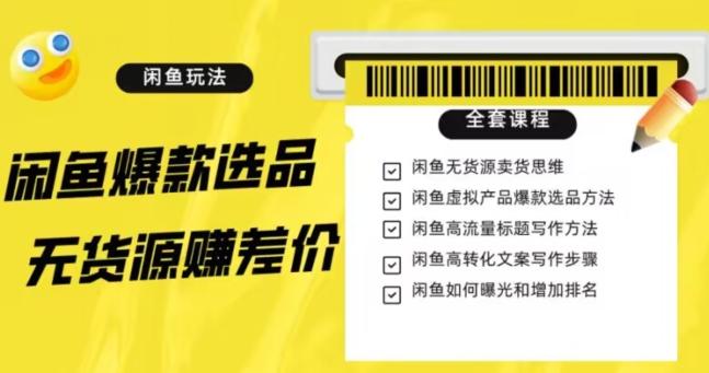 闲鱼无货源赚差价进阶玩法，爆款选品，资源寻找，引流变现全套教程（11节课）【揭秘】-点子口袋网