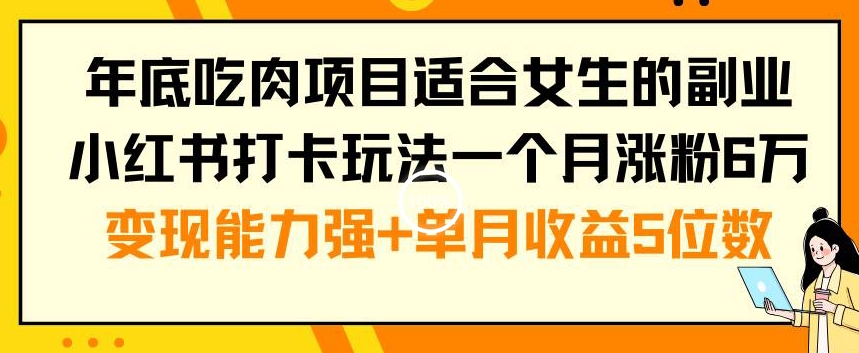年底吃肉项目适合女生的副业小红书打卡玩法一个月涨粉6万+变现能力强+单月收益5位数【揭秘】-点子口袋网