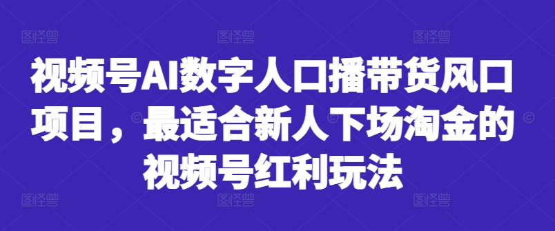 视频号AI数字人口播带货风口项目，最适合新人下场淘金的视频号红利玩法-点子口袋网