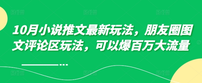 10月小说推文最新玩法，朋友圈图文评论区玩法，可以爆百万大流量 -点子口袋网