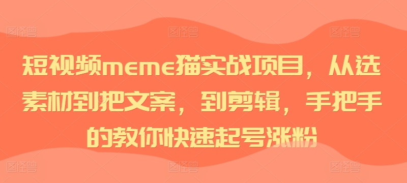 短视频meme猫实战项目，从选素材到把文案，到剪辑，手把手的教你快速起号涨粉-点子口袋网