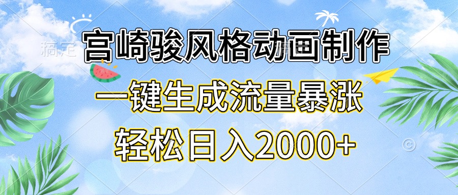 宫崎骏风格动画制作，一键生成流量暴涨，轻松日入2000+-点子口袋网