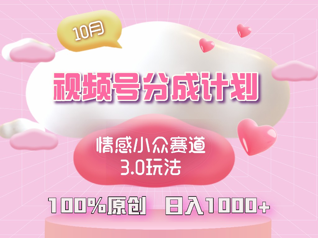 视频号情感小众赛道3.0.纯原创视频，每天1小时，小白易上手-点子口袋网