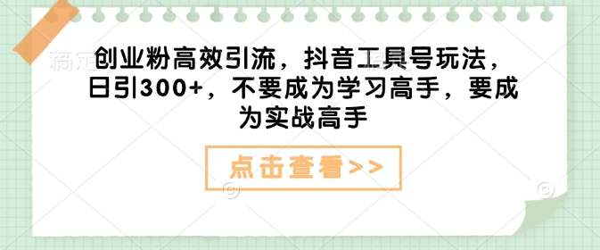 创业粉高效引流，抖音工具号玩法，日引300+，不要成为学习高手，要成为实战高手-点子口袋网