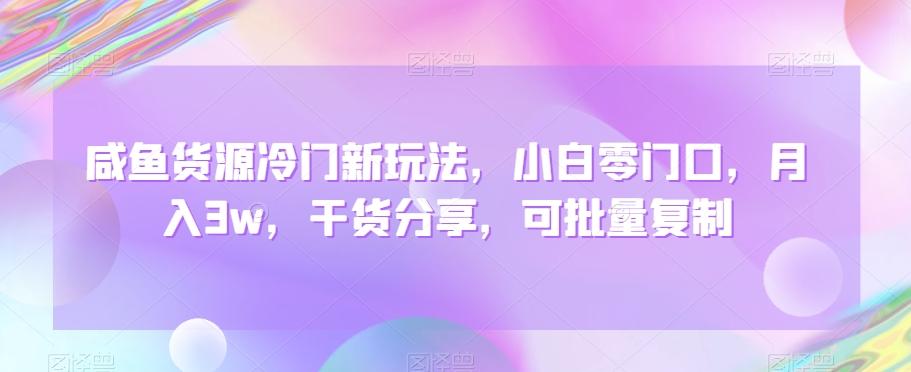 咸鱼货源冷门新玩法，小白零门口，月入3w，干货分享，可批量复制-点子口袋网