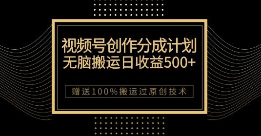 最新视频号创作分成计划，无脑搬运一天收益500+，100%搬运过原创技巧【揭秘】-点子口袋网