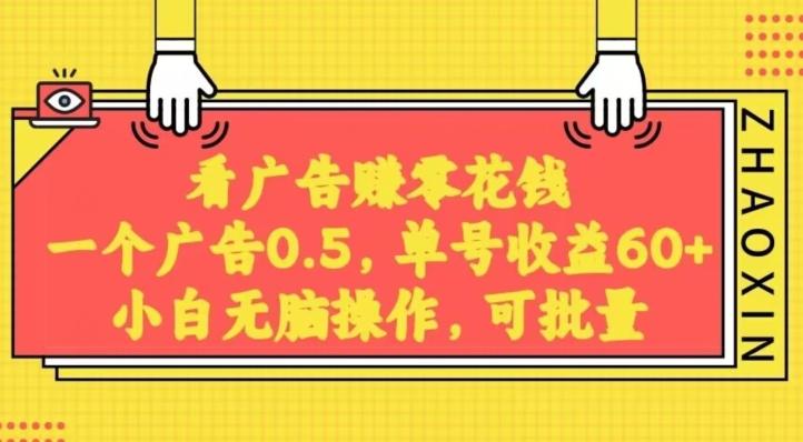 无脑看广告获取收益，一条广告0.5，日稳定60-100+，可批量放大，超级稳定-点子口袋网