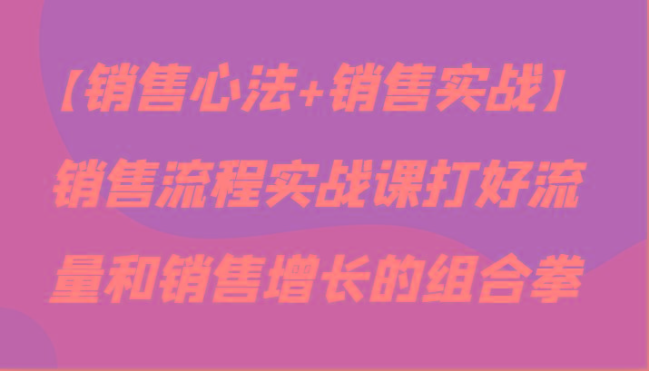 【销售心法+销售实战】销售流程实战课打好流量和销售增长的组合拳-点子口袋网