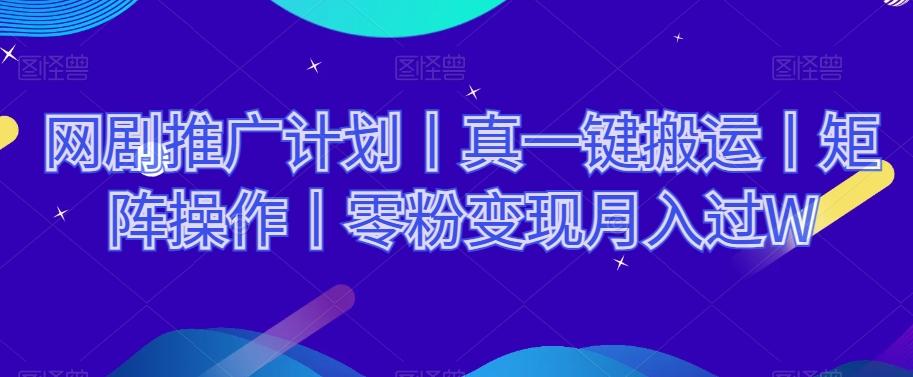 网剧推广计划丨真一键搬运丨矩阵操作丨零粉变现月入过W-点子口袋网