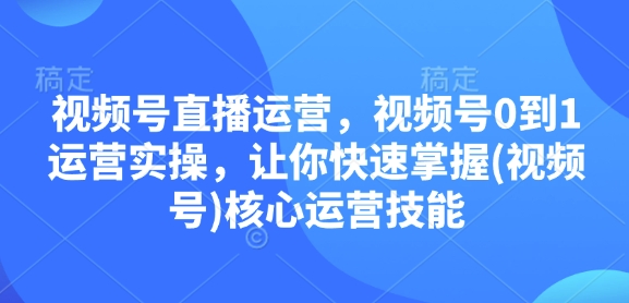 视频号直播运营，视频号0到1运营实操，让你快速掌握(视频号)核心运营技能-点子口袋网