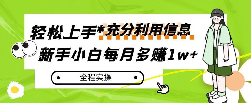 每月多赚1w+，新手小白如何充分利用信息赚钱，全程实操！【揭秘】-点子口袋网