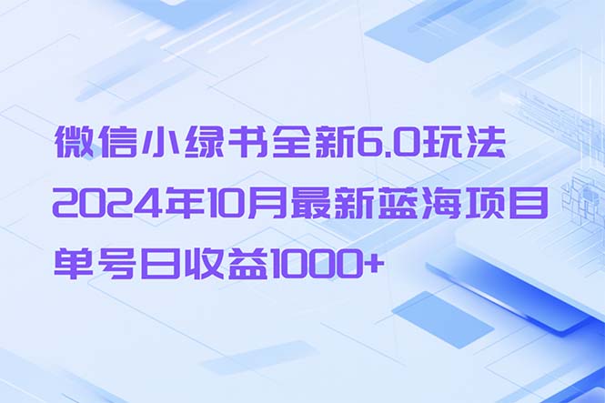 微信小绿书全新6.0玩法，2024年10月最新蓝海项目，单号日收益1000+-点子口袋网