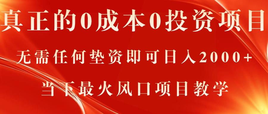 真正的0成本0投资项目，无需任何垫资即可日入2000+，当下最火风口项目教学-点子口袋网