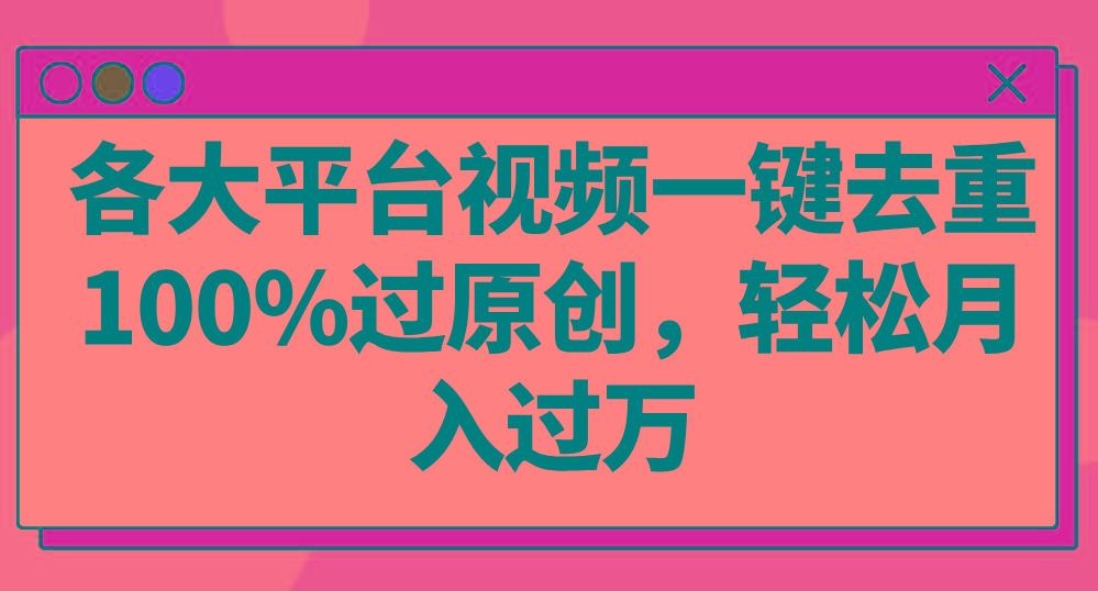 各大平台视频一键去重，100%过原创，轻松月入过万！-点子口袋网