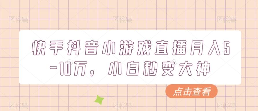 快手抖音小游戏直播月入5-10万，小白秒变大神-点子口袋网