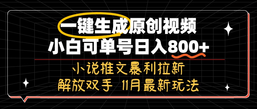11月最新玩法小说推文暴利拉新，一键生成原创视频，小白可单号日入800+...-点子口袋网