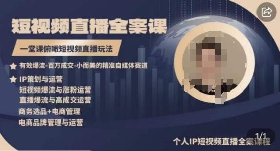 高品质IP短视频直播全案课程，一堂课俯瞰短视频直播玩法-点子口袋网