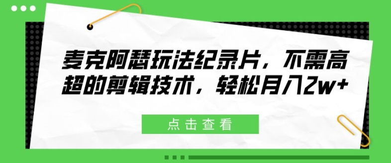 麦克阿瑟玩法纪录片，不需高超的剪辑技术，轻松月入2w+【揭秘】-点子口袋网