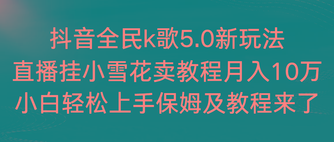 抖音全民k歌5.0新玩法，直播挂小雪花卖教程月入10万，小白轻松上手，保...-点子口袋网