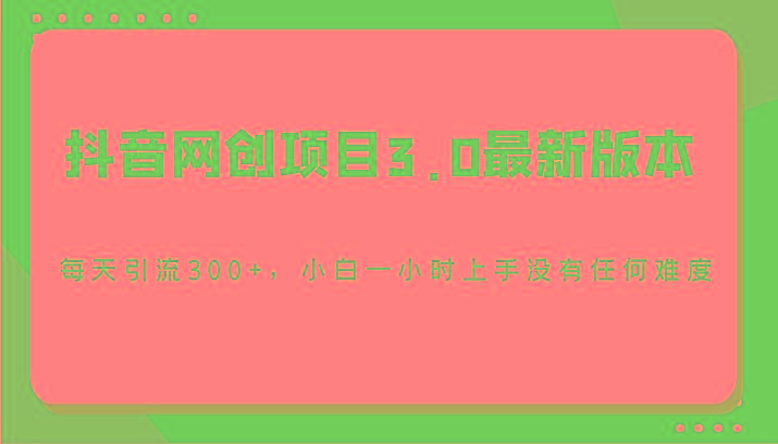 抖音网创项目3.0最新版本，每天引流300+，小白一小时上手没有任何难度-点子口袋网