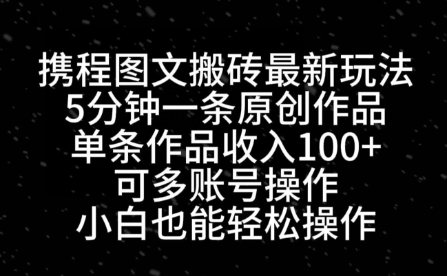 携程图文搬砖最新玩法，5分钟一条原创作品，单条作品收入100+-点子口袋网